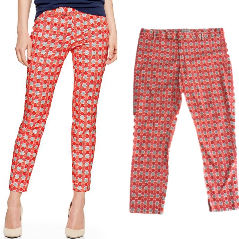 GAP slim cropped printed pants geometric orange red and Grey 16